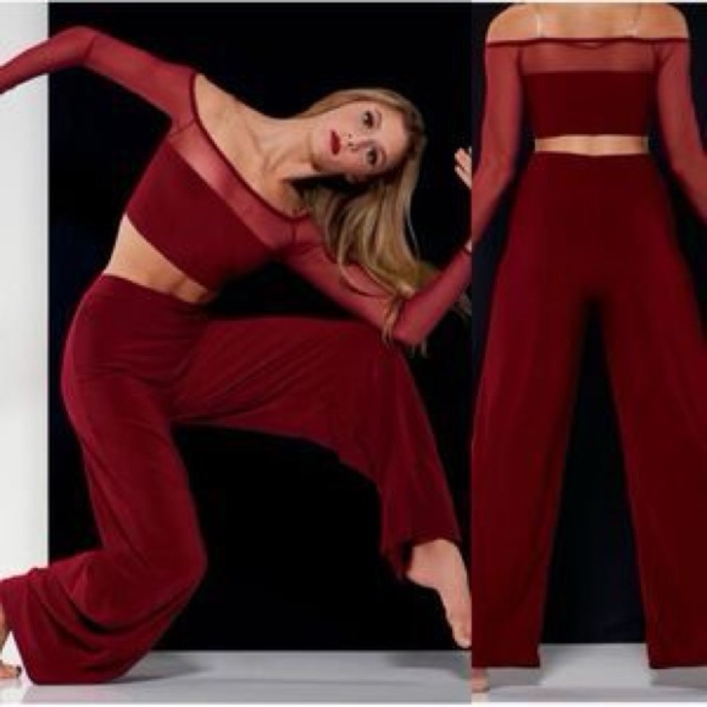 Kelle Costumes “Diagonal” two piece contemporary costume 2823 and 3705 Burgundy